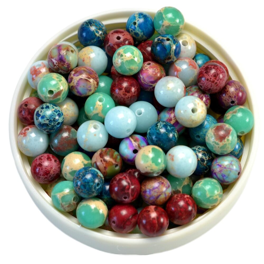 9676 Mixed 100Pcs Natural Multicolor Imperial Jasper Beads Gemstone Smooth